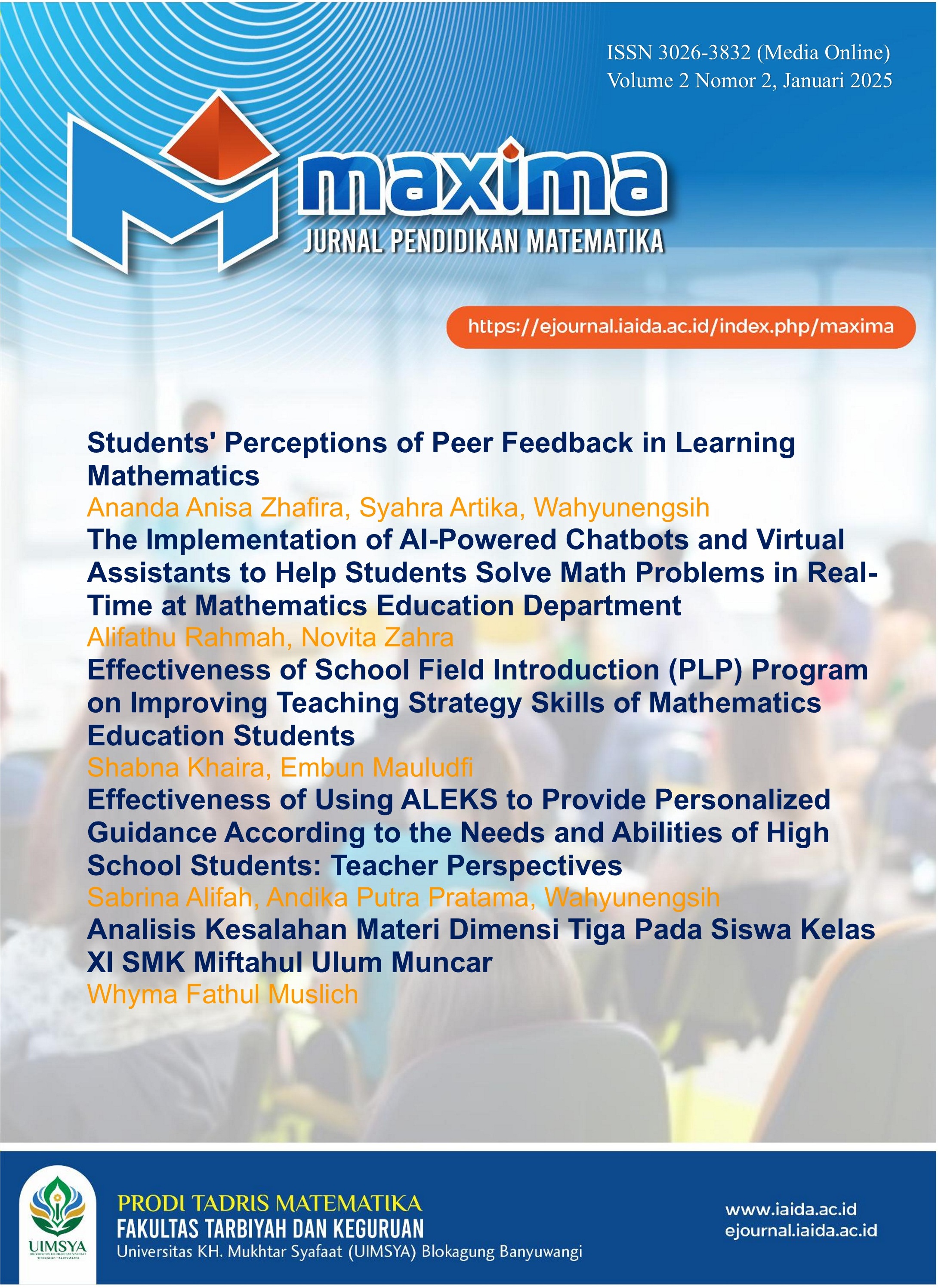 					View Vol. 3 No. 1 (2025): MAXIMA: Jurnal Pendidikan Matematika
				